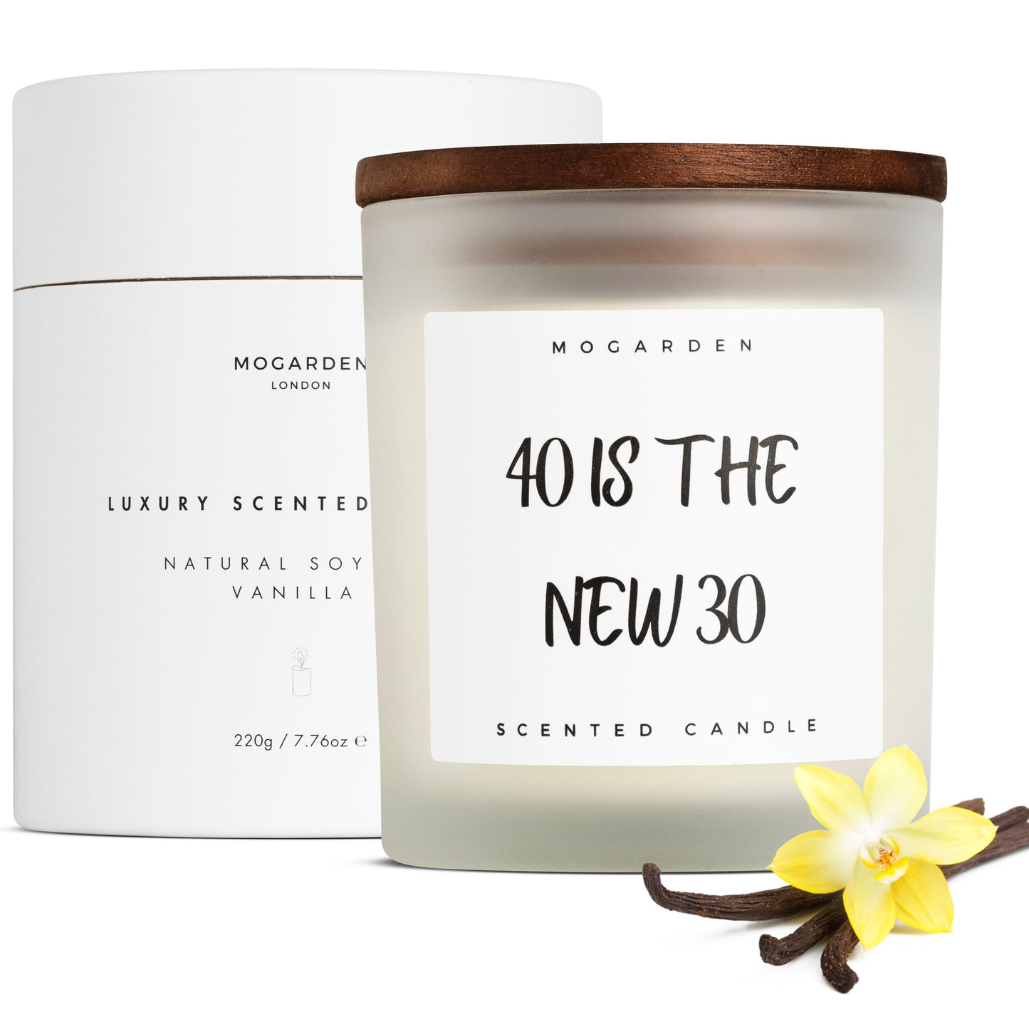 40th Birthday Candle, Luxury Scented Vanilla Soy Candle 220gr, 40th Birthday Gifts - Mogarden