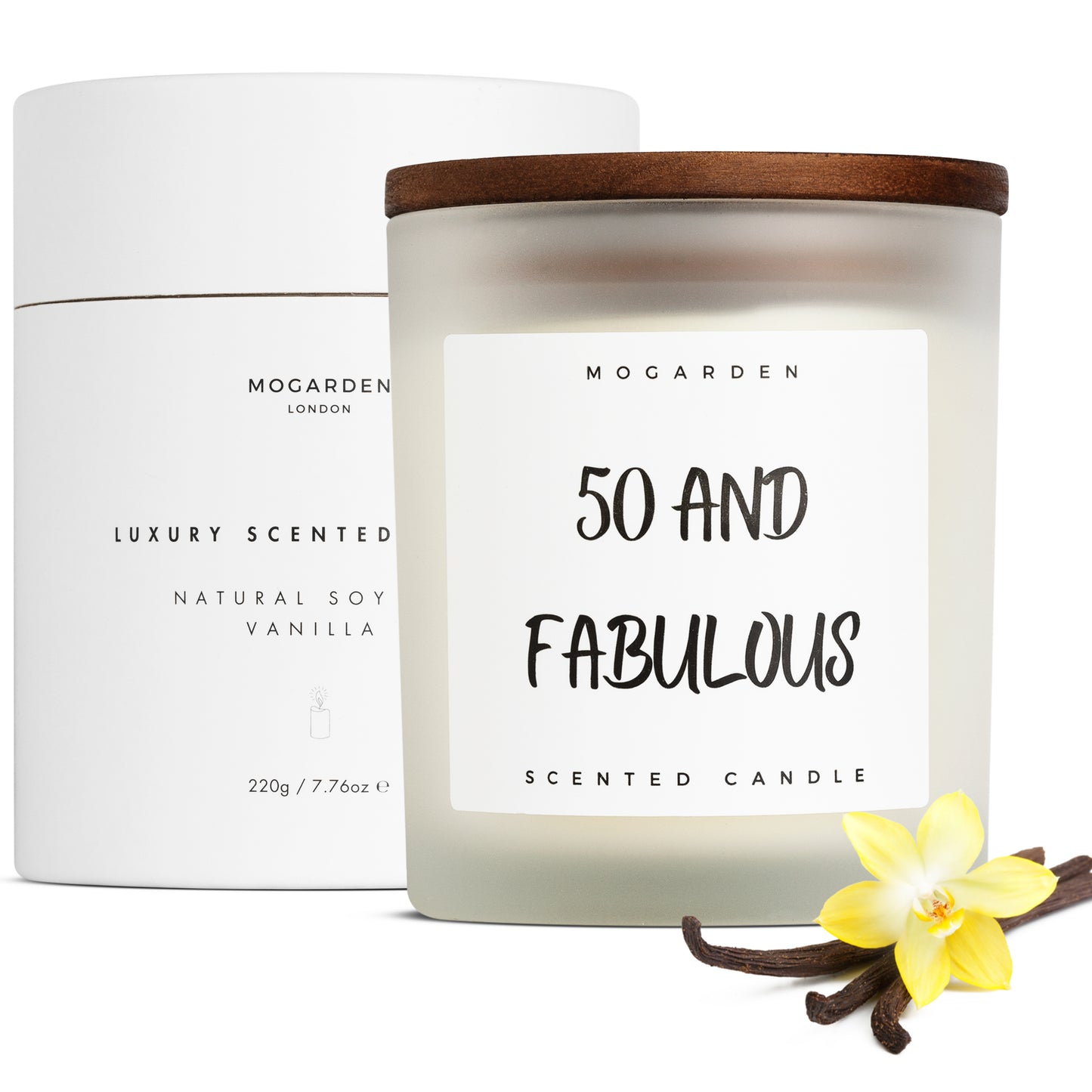 50th Birthday Candle, Luxury Scented Vanilla Soy Candle 220gr, 50th Birthday Gifts - Mogarden