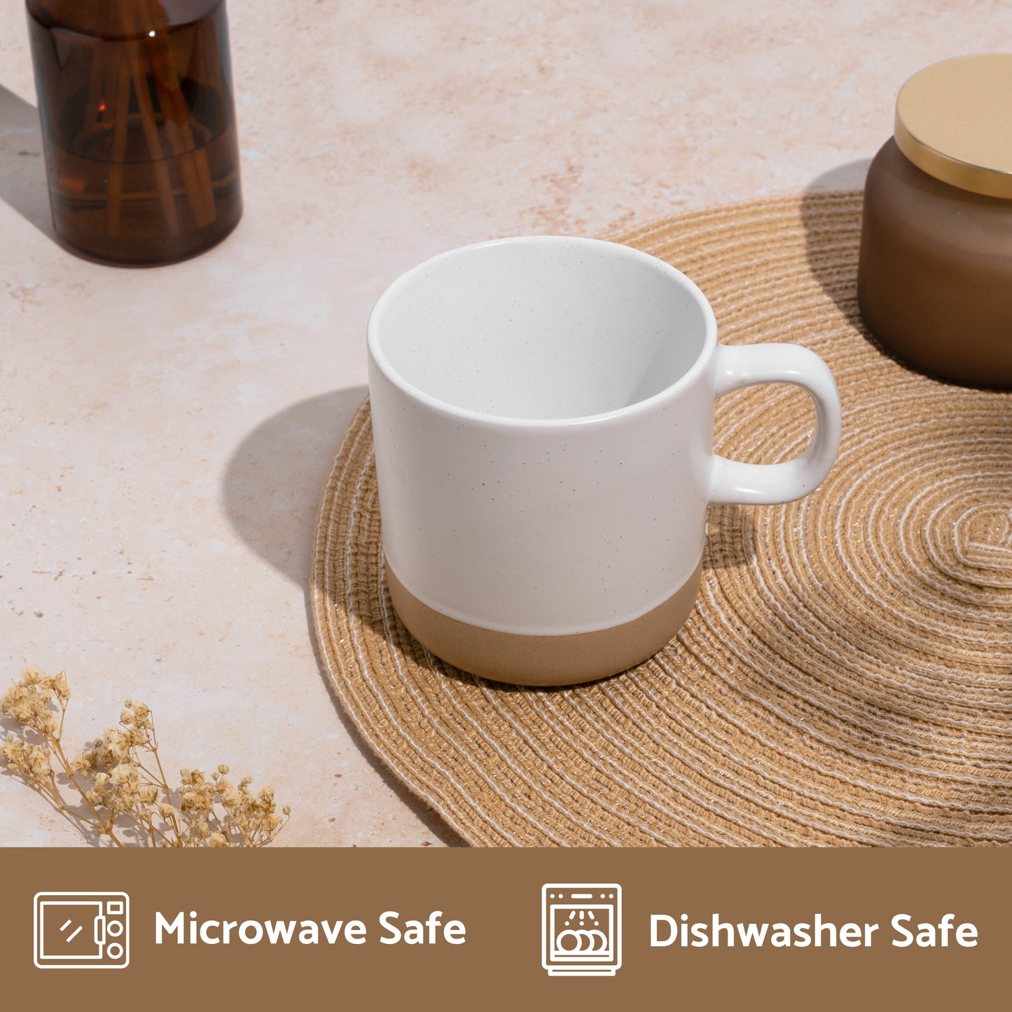 Ceramic Coffee Mug White Speckled Stoneware 355ml - Mogarden