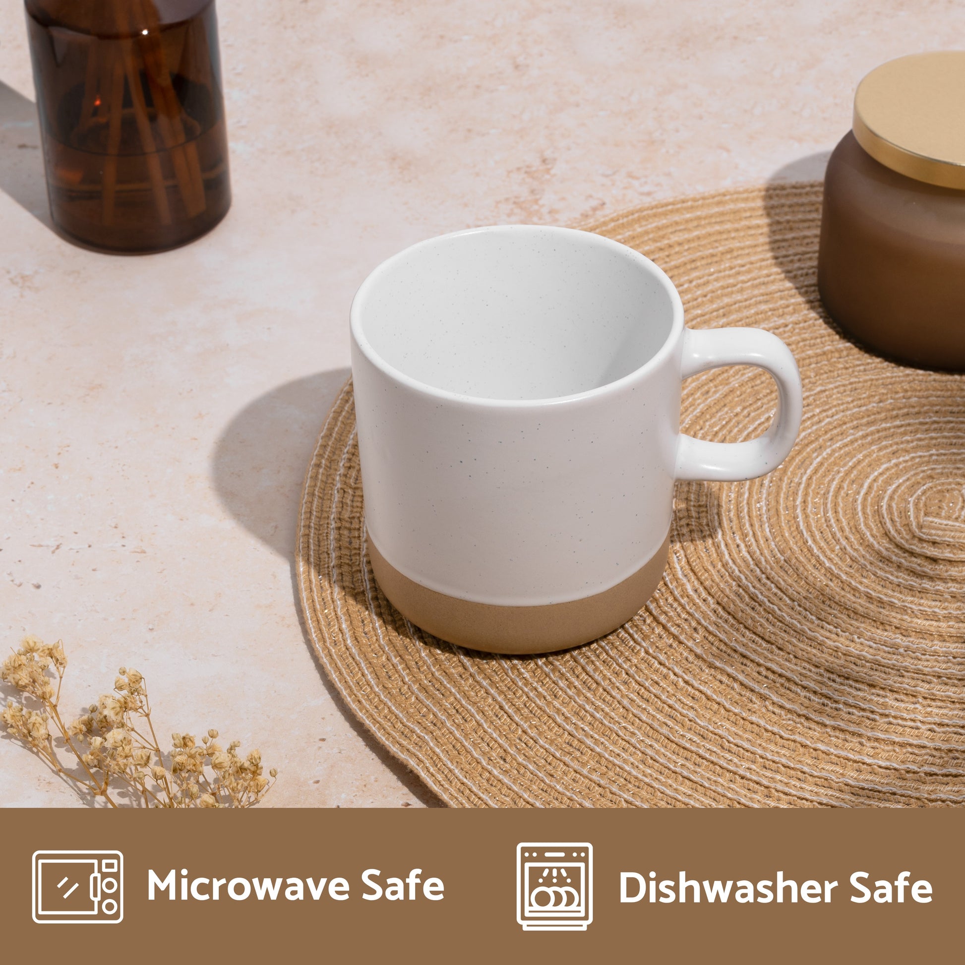 Ceramic Coffee Mug White Speckled Stoneware 355ml - Mogarden