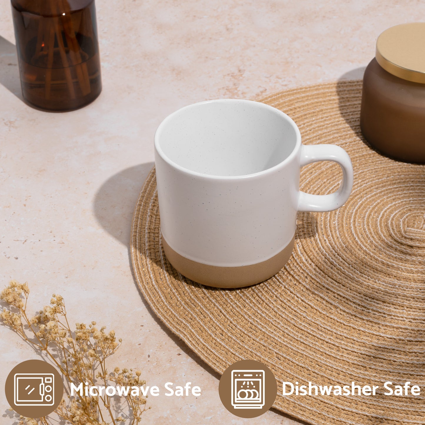 White Ceramic Coffee Mug - Speckled Stoneware Mug - 355ml Mug Pack