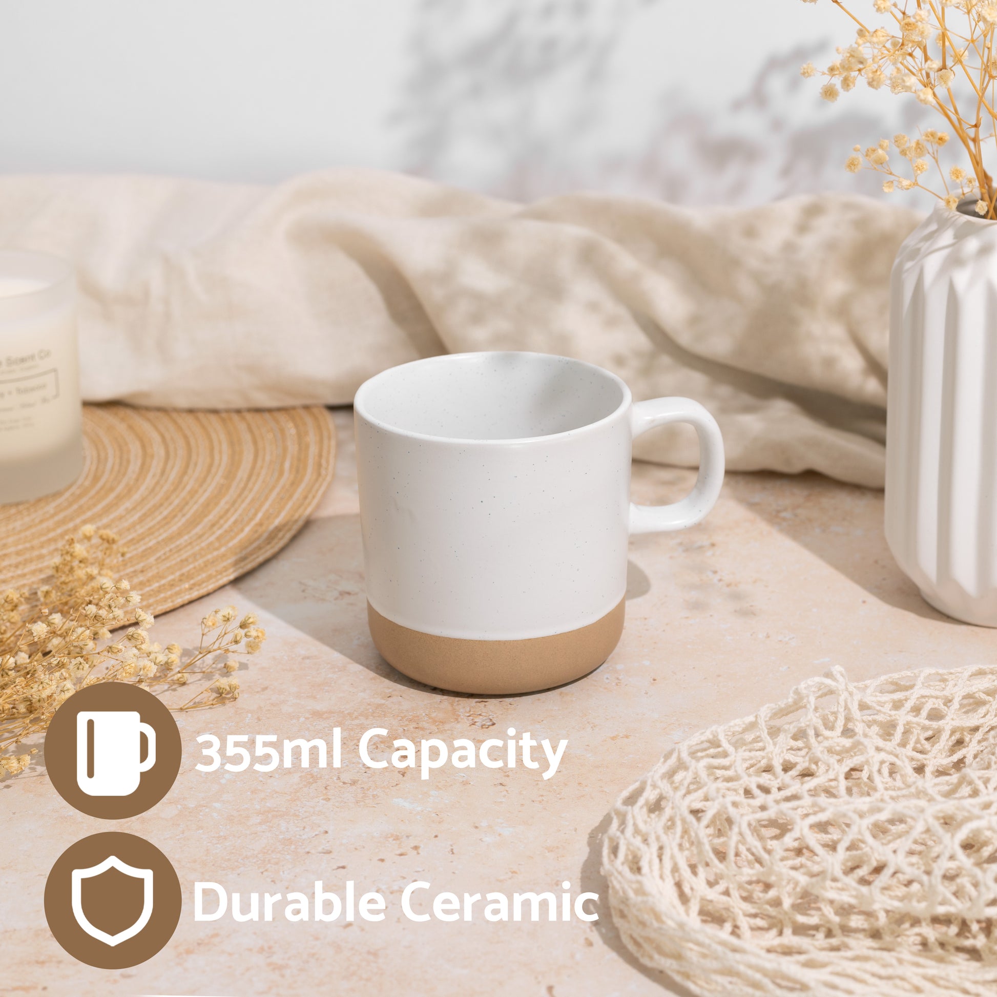 White Ceramic Coffee Mug - Speckled Stoneware Mug - 355ml Mug Pack