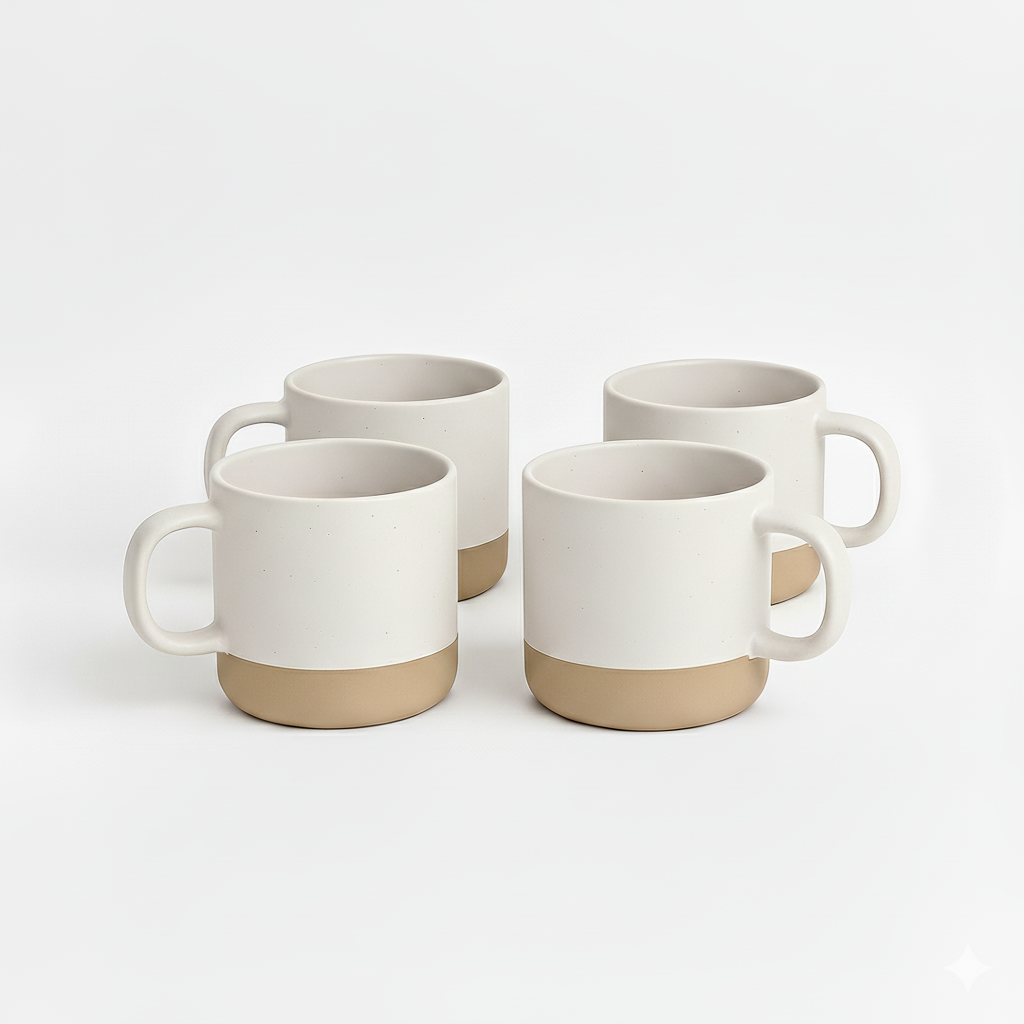 Ceramic Coffee Mug White Speckled Stoneware 355ml 4-Pack - Mogarden