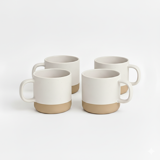 Ceramic Coffee Mug White Speckled Stoneware 355ml 4-Pack - Mogarden