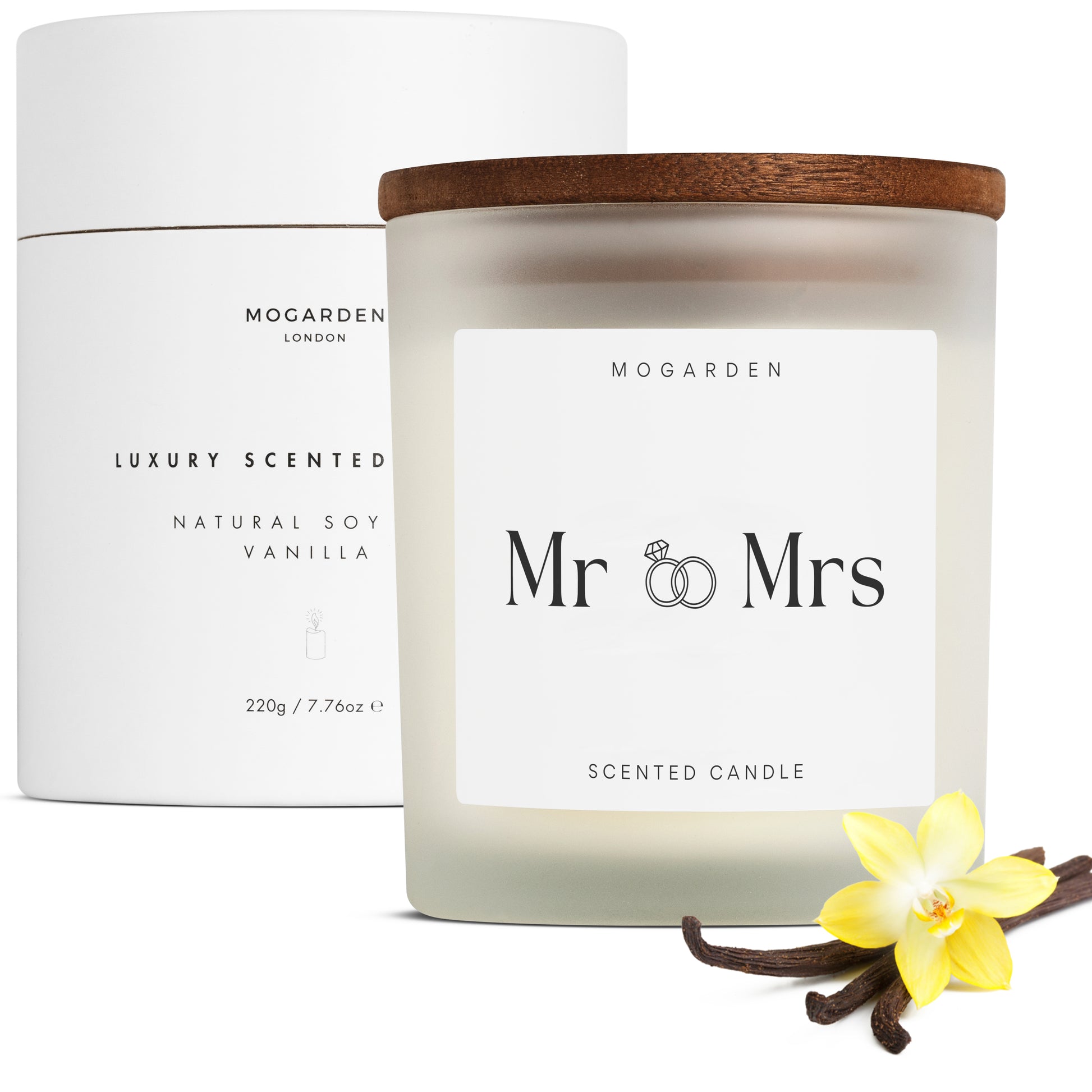 Wedding Candle Gift, Wedding Gifts for Bride and Groom, Mr and Mrs Gift, Luxury Scented Vanilla Candle Natural Soy 220g - Mogarden