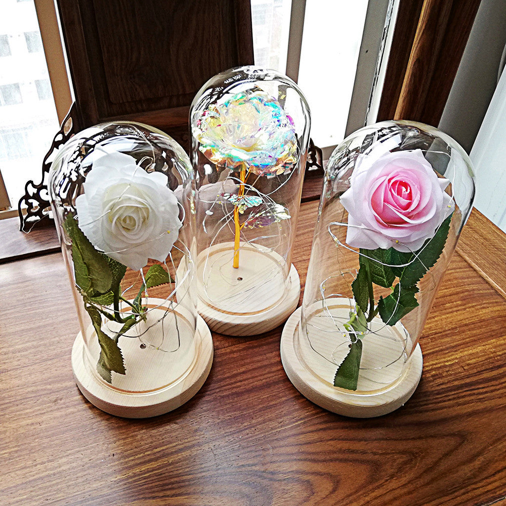 Romantic LED Rose Light - Immortal Flower in Glass Shad