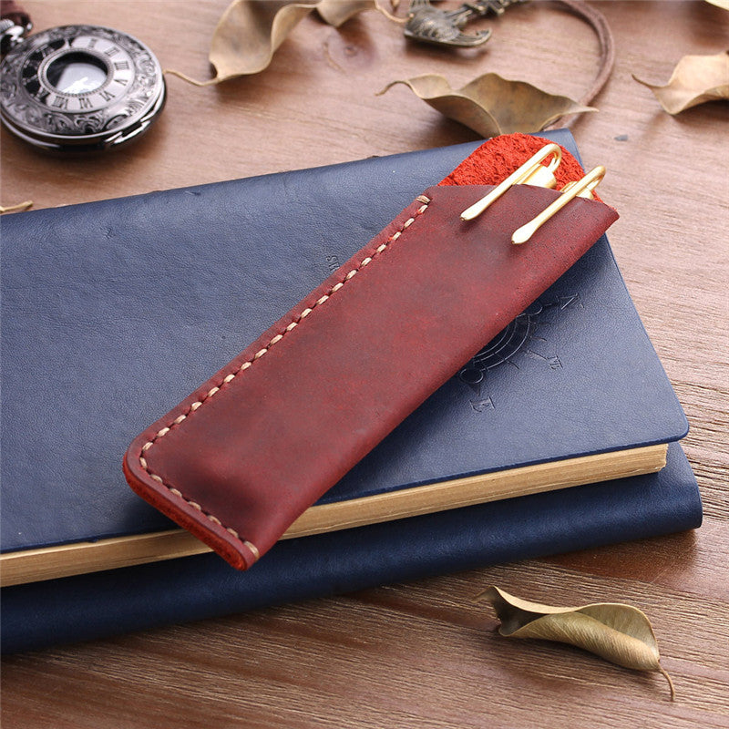 Vintage Hand-Stitched Leather Pen Case