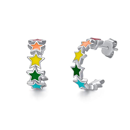 Rainbow Star Earrings Sterling Silver