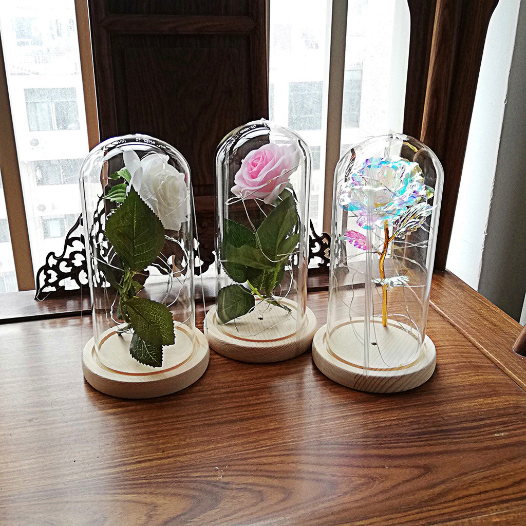 Romantic LED Rose Light - Immortal Flower in Glass Shad