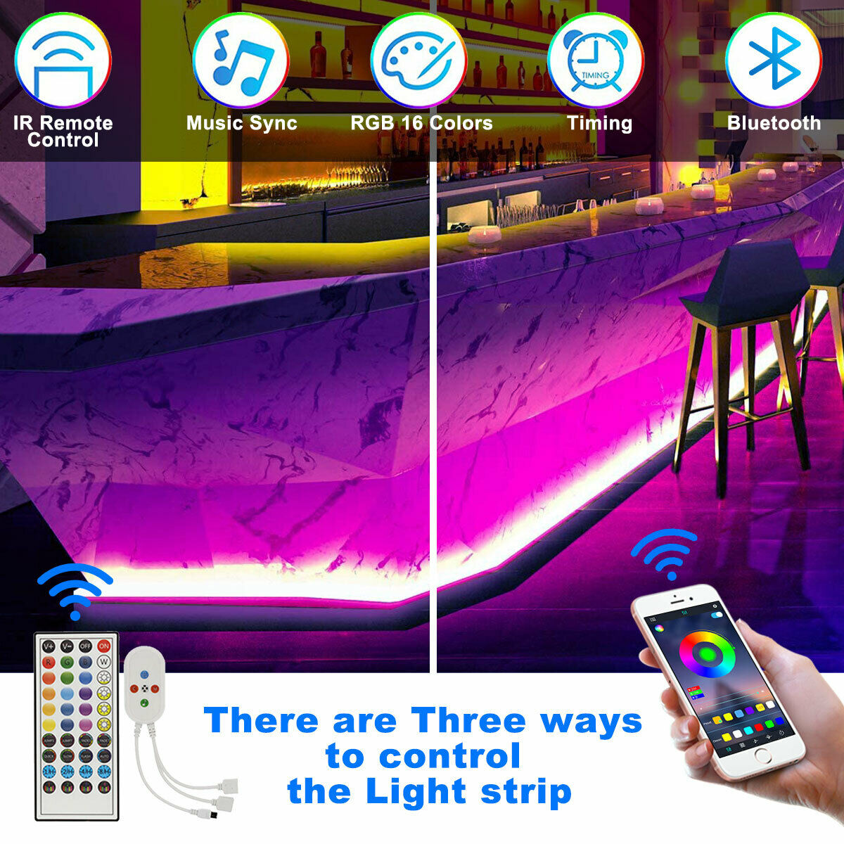 Bluetooth LED Strip Lights with Remote