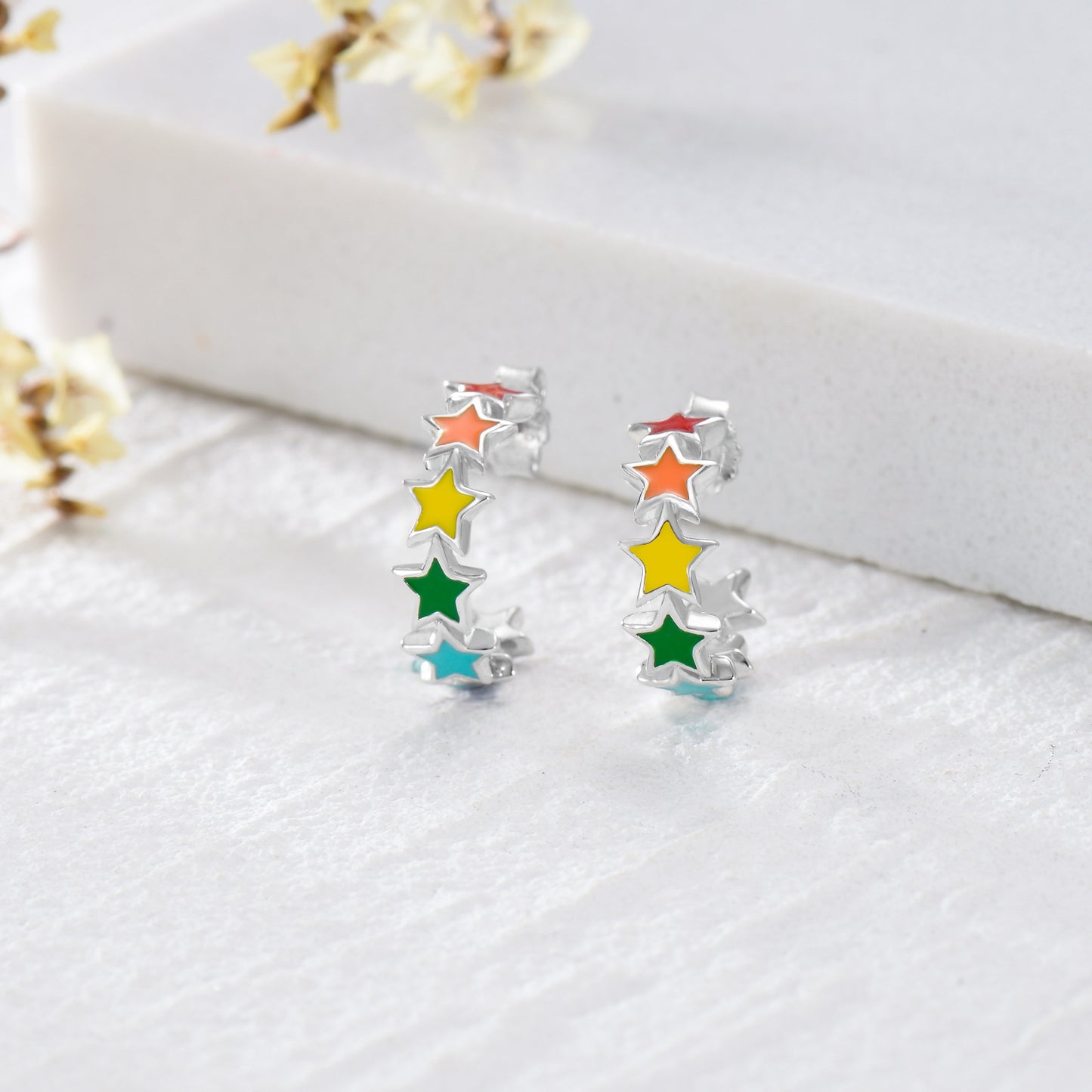 Rainbow Star Earrings Sterling Silver